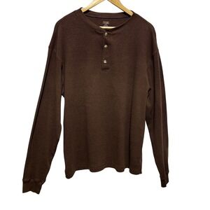Mossimo Men Thermal‎ Henley XL Brown Waffle Knit Shirt Workwear Utility Base